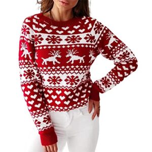 zaful women's christmas reindeer xmas snowflake patterns knitted sweater long sleeve elk floral printed pullover
