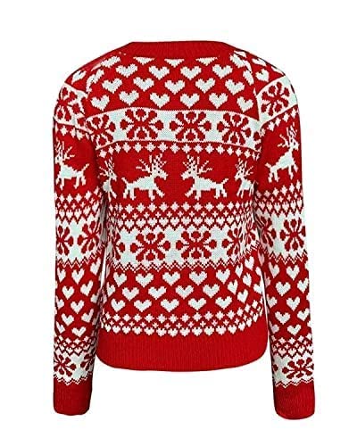 ZAFUL Women's Christmas Reindeer Xmas Snowflake Patterns Knitted Sweater Long Sleeve Elk Floral Printed Pullover