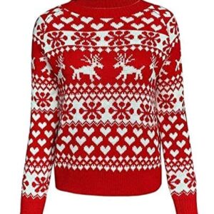 ZAFUL Women's Christmas Reindeer Xmas Snowflake Patterns Knitted Sweater Long Sleeve Elk Floral Printed Pullover