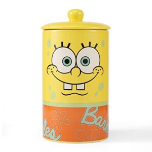spongebob squarepants for pets treat jar | ceramic dog treat jar with lid, dishwasher safe spongebob yellow dog food storage cylinder | spongebob dog treat jar 10" x 5", ff16928
