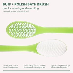 EcoTools Buff and Polish Bath Brush, Exfoliating & Promotes Blood Circulation, Dual Sided Brush for Healthy Looking Skin, Bath & Shower Body Brush, For Men & Women, Green, 1 Count