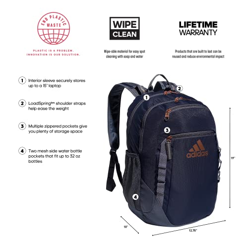 adidas Excel 6 Backpack, Shadow Navy/Onix Grey/Rose Gold, One Size