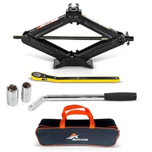 car jack kit | scissor jack for car 1.5 ton (3,300 lbs) - tire jack tool kit | portable, ideal for suv and auto - universal car emergency kit with lug wrench | heavy duty material