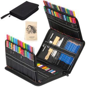 kalour 144 pack drawing sketching coloring set,include 120 professional soft core colored pencils,sketch & charcoal pencils,sketchbook,art drawing supplies for artists adults beginner
