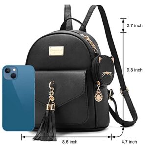 I IHAYNER Girls Fashion Backpack Mini Purse Backpack for Women Small Leather Backpack Purse for Teen Girls with Coin Purse and Tassel Black