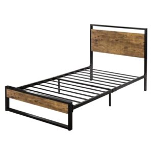 SHA CERLIN Twin Bed Frame with Wooden Headboard, Heavy Duty Metal Platform Bed, Single Platform Bed for Kids, No Box Spring Needed, Easy Assembly, Rustic Brown
