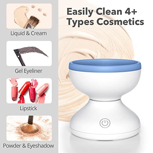 Electric Makeup Brush Cleaner Machine - Alyfini Portable Automatic USB Cosmetic Brushes Cleaner for All Size Beauty Makeup Brush Set, Liquid Foundation, Contour, Eyeshadow, Blush Brush (WhiteBlue)