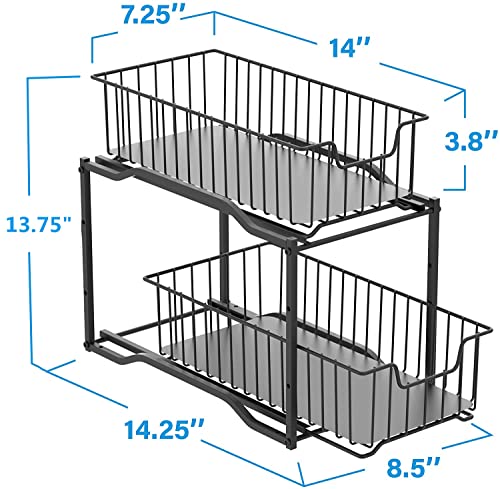 Simple Trending Stackable 2-Tier Under Sink Cabinet Organizer with Sliding Storage Drawer, Black
