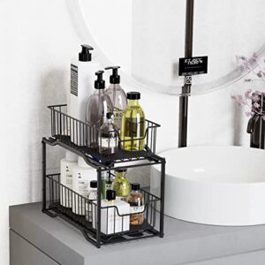 Simple Trending Stackable 2-Tier Under Sink Cabinet Organizer with Sliding Storage Drawer, Black