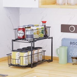 Simple Trending Stackable 2-Tier Under Sink Cabinet Organizer with Sliding Storage Drawer, Black