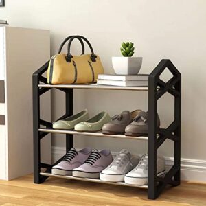 LODFHLL 3-Tier Small Shoe Rack，Metal Lightweight Shoes Shelf Multifunctional Organizer Stackable Stand Footwear Display Shelf，for Closet Hallway Entryway Living Room Bedroom (3-Tier Black Shoe Rack)