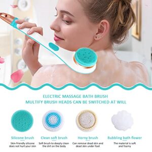 Back Scrubber Shower Exfoliating Electric Back Washer Shower Loofah Silicone Dry Brushing Body Brush Rechargeable Power Men Women Foot Skin Care Exfoliator Bath Brushes for Showering