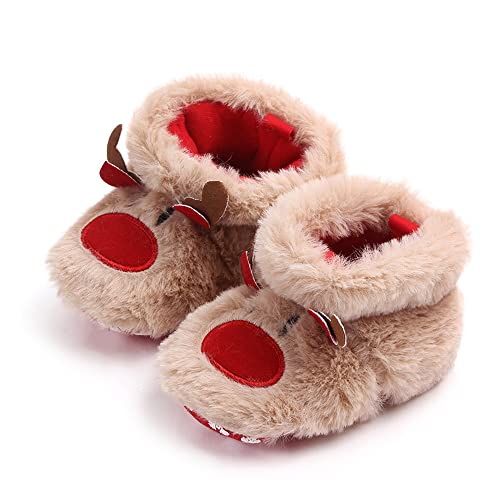 RUIXIA Winter Warm Cute Cartoon Reindeer Elk Cozy Fleece Newborn Baby Booties Soft Sole Prewalker Crib Shoes for Infant Girls Boys, 3-6 Months Infant