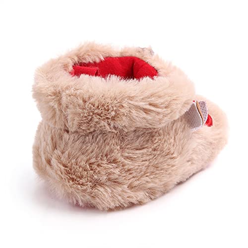 RUIXIA Winter Warm Cute Cartoon Reindeer Elk Cozy Fleece Newborn Baby Booties Soft Sole Prewalker Crib Shoes for Infant Girls Boys, 3-6 Months Infant