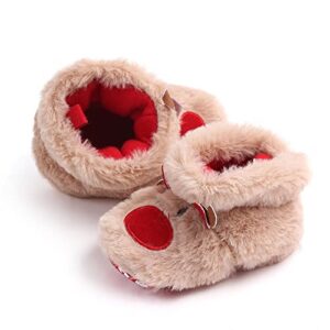 RUIXIA Winter Warm Cute Cartoon Reindeer Elk Cozy Fleece Newborn Baby Booties Soft Sole Prewalker Crib Shoes for Infant Girls Boys, 3-6 Months Infant