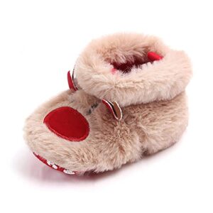 RUIXIA Winter Warm Cute Cartoon Reindeer Elk Cozy Fleece Newborn Baby Booties Soft Sole Prewalker Crib Shoes for Infant Girls Boys, 3-6 Months Infant