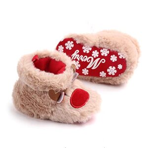 RUIXIA Winter Warm Cute Cartoon Reindeer Elk Cozy Fleece Newborn Baby Booties Soft Sole Prewalker Crib Shoes for Infant Girls Boys, 3-6 Months Infant