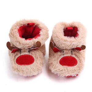 RUIXIA Winter Warm Cute Cartoon Reindeer Elk Cozy Fleece Newborn Baby Booties Soft Sole Prewalker Crib Shoes for Infant Girls Boys, 3-6 Months Infant