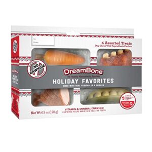 dreambone holiday favorites, 4 count, made with real chicken, rawhide-free chews for dogs