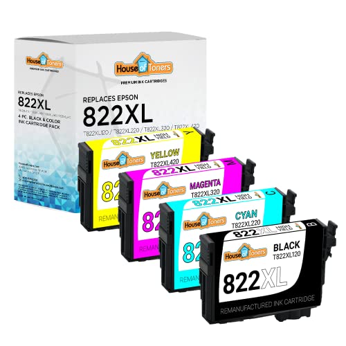 Houseoftoners Remanufactured Ink Cartridge Replacement for Epson 822 XL 822XL for Workforce Pro WF-3820 WF-4820 WF-4830 WF-4834 Printer (BCMY, 4PK)