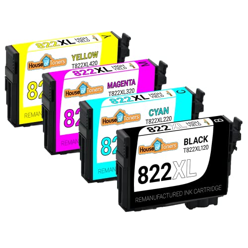 Houseoftoners Remanufactured Ink Cartridge Replacement for Epson 822 XL 822XL for Workforce Pro WF-3820 WF-4820 WF-4830 WF-4834 Printer (BCMY, 4PK)