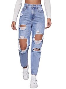 floerns women's high waist straight leg ripped jeans distressed denim pants light blue m