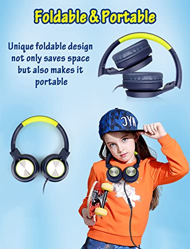 Voopwink Kids Headphones with Microphone, Wired Over Ear Headsets with Limited Volume 85dB/ 94dB for Boys Girls Teens Children Online School/Travel/iPad/Tablet/Cellphone