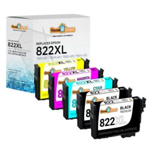 houseoftoners remanufactured ink cartridge replacement for epson 822 xl 822xl for workforce pro wf-3820 wf-4820 wf-4830 wf-4834 printer (2b & cmy, 5pk)