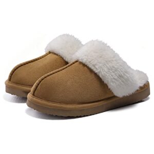 litfun women's fuzzy memory foam slippers fluffy winter house shoes indoor and outdoor, brown 9-10