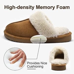 Litfun Women's Fuzzy Memory Foam Slippers Fluffy Winter House Shoes Indoor and Outdoor, Brown 9-10