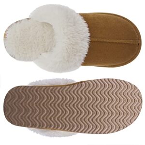 Litfun Women's Fuzzy Memory Foam Slippers Fluffy Winter House Shoes Indoor and Outdoor, Brown 9-10