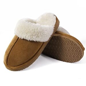 Litfun Women's Fuzzy Memory Foam Slippers Fluffy Winter House Shoes Indoor and Outdoor, Brown 9-10