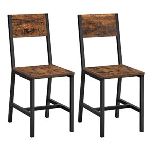 vasagle dining chair set of 2, rustic wood chairs with metal steel frame, easy to assemble, stable, comfortable seat, modern farmhouse chair for kitchen, bedroom, living room, rustic brown and black