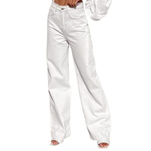 longbida baggy jeans for women high waisted stretch wide leg straight denim jeans(white,xl)