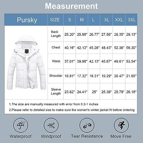 Pursky Women's Winter Coats Lightweight Long-Sleeve Full-Zip Water-Resistant Packable Hooded Puffer Jacket White 2XL