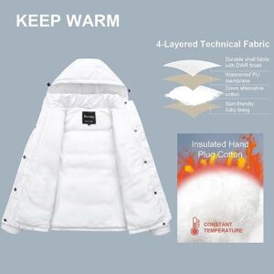 Pursky Women's Winter Coats Lightweight Long-Sleeve Full-Zip Water-Resistant Packable Hooded Puffer Jacket White 2XL