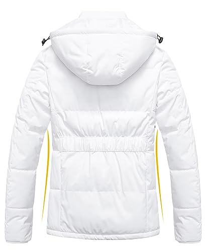 Pursky Women's Winter Coats Lightweight Long-Sleeve Full-Zip Water-Resistant Packable Hooded Puffer Jacket White 2XL