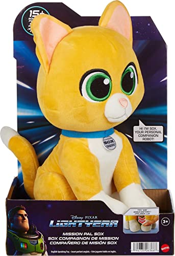 Mattel Lightyear Toys Sox Plush Cat Toy with Sound, 9-Inch Mission Pal Robot Soft Doll Inspired by Character (Amazon Exclusive)