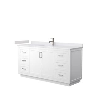 miranda 66 inch single bathroom vanity in white, white cultured marble countertop, undermount square sink, brushed nickel trim