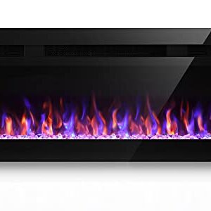 LITSDFM 50 Inch Electric Fireplace, Recessed and Wall Mounted Fireplace, Fireplace Heater and Linear Fireplace, with Timer, Remote Control, Adjustable Flame Color, 750/1500W, Black