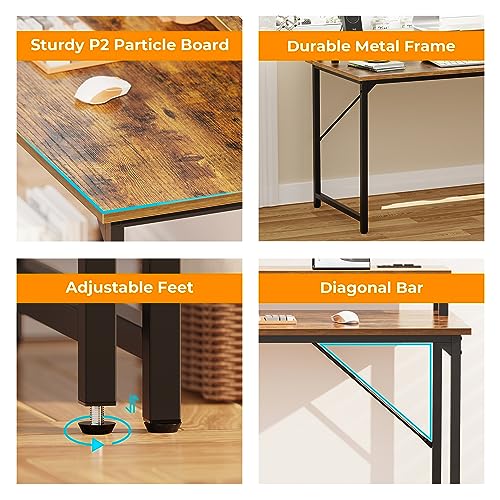 SUPERJARE 47 inch Computer Desk with LED Lights & Power Outlets, Home Office Desk with Monitor Shelf, Small Desk for Home & Office, Rustic Brown