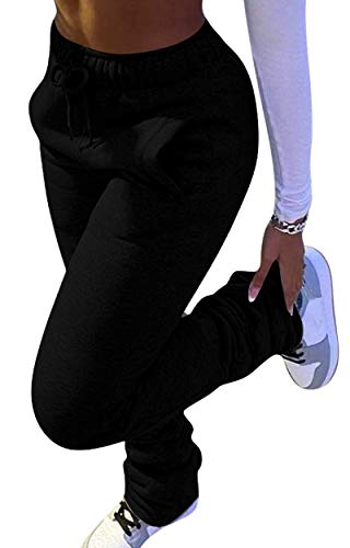 Womens Active Sweatpants Fleece Lined Workout Sport Yoga Leggings Bootcut Stacked Casual Joggers Pants