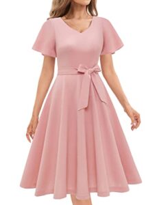 gardenwed cocktail dresses for women wedding guest,fit and flare formal dress with sleeves for homecoming party church blush l