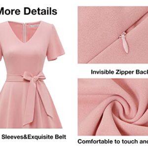 Gardenwed Cocktail Dresses for Women Wedding Guest,Fit and Flare Formal Dress with Sleeves for Homecoming Party Church Blush L