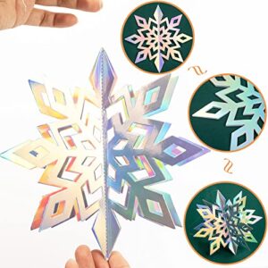 Christmas Hanging Snowflakes Decorations 15 Pack 3D Iridescent Paper Snowflakes Rainbow Snow Flakes Garland for Winter Wonderland Holiday Frozen Christmas Birthday Party Decorations Supplies