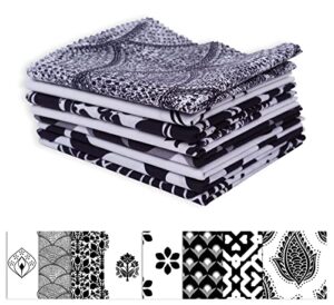 soimoi 8 pc fat quarter bundle - asian block print 18"x 22" diy patchwork- 100% cotton pre-cut quilting fabric (white & black)