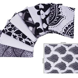 Soimoi 8 Pc Fat Quarter Bundle - Asian Block Print 18"x 22" DIY Patchwork- 100% Cotton Pre-Cut Quilting Fabric (White & Black)