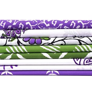 Soimoi 8 Pc Fat Quarter Bundle - Asian Block Print 18"x 22" DIY Patchwork- 100% Cotton Pre-Cut Quilting Fabric (Green & Purple)