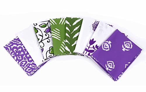 Soimoi 8 Pc Fat Quarter Bundle - Asian Block Print 18"x 22" DIY Patchwork- 100% Cotton Pre-Cut Quilting Fabric (Green & Purple)