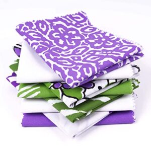 Soimoi 8 Pc Fat Quarter Bundle - Asian Block Print 18"x 22" DIY Patchwork- 100% Cotton Pre-Cut Quilting Fabric (Green & Purple)